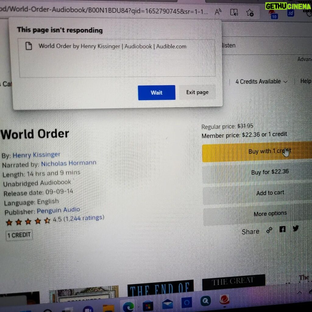 Sandra Rosko Instagram - Hey @amazon ! Why won't #worldorder by @henry_kissinger.1 load on to my @audible account so I can listen to it without actually paying for it? The least he can do for another #uselesseater 😘🤣 #lifegoals