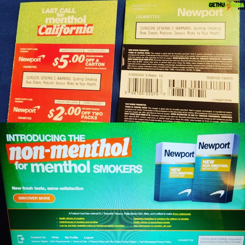 Sandra Rosko Instagram - CAbanned menthol cigarettes recently... Because California really cares about the children and minorities - #proof https://theinfowar.tv/watch?id=63a4b0059d512a03f05d86f4 (short) and https://theinfowar.tv/watch?id=63a373a93120b402ae237a53 (long)... I should have known when I got these coupons from #newportcigarettes but I haven't smoked them in like a decade; but word of mouth has reached me and #canijustsay ... Hey, California! Instead of prosecuting menthol cigarettes, WHY DON'T YOU GO PROSECUTE SOME FENTANYL? #lookitup Or secure the border? Or stop #worldwarthree ? I mean really... Was Alex Jones right? & David Icke. #onelove #fuckauthority #merrychristmas