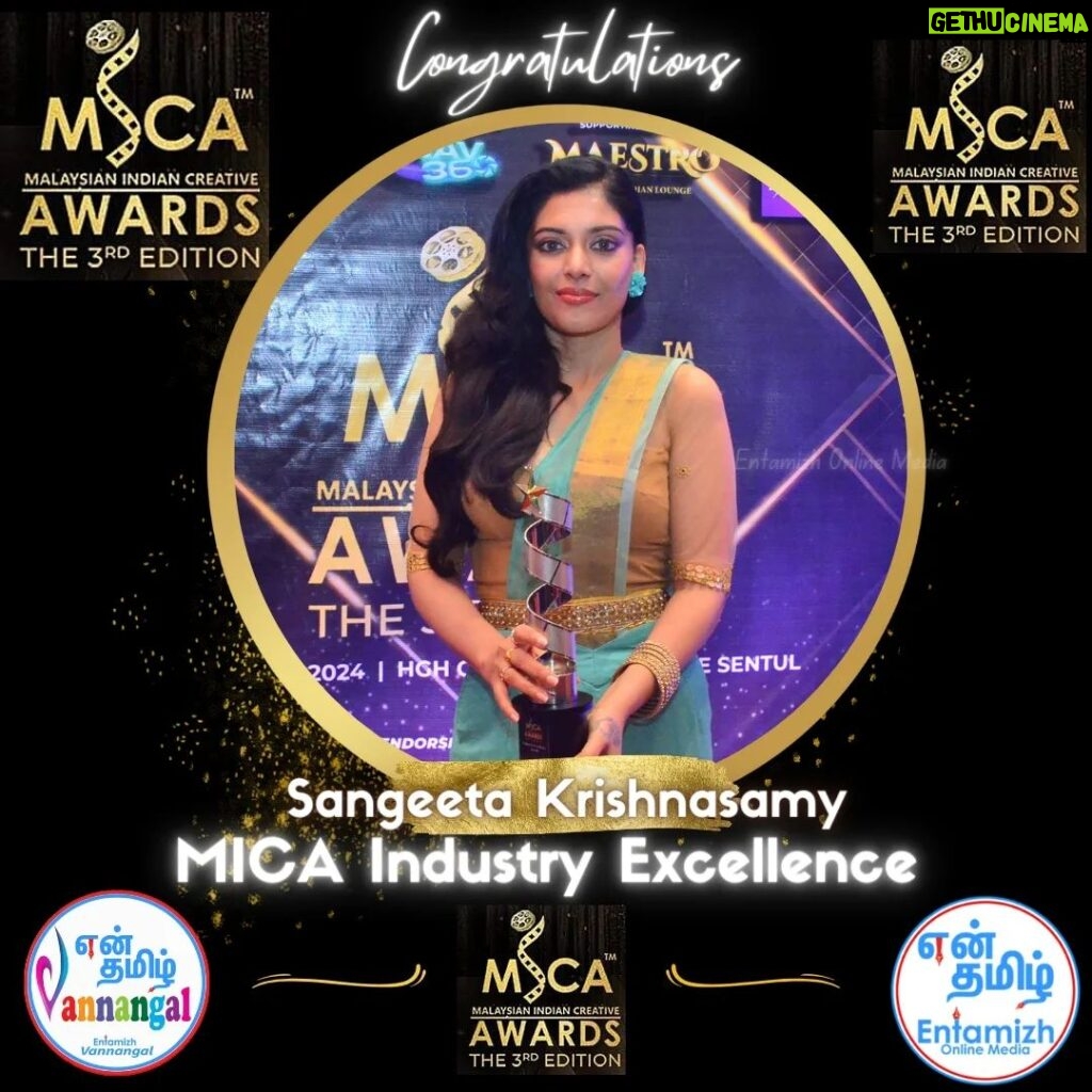 Sangeeta Krishnasamy Instagram - Congratulations Sangeeta Krishnasamy Industry Excellence Award @sangeeta_krishnasamy Malaysian Indian Creative Awards - MICA Awards 3rd Edition 01st February 2024 HGH Convention Center MICA Awards 3rd Edition Organised By RG Creations Presented By Thamarai Jewels Co-Presented By Indya & 9Skin Gold Partner Saptapadi Scripts MICA Awards RG Creations Thamarai Jewels Saptapadi Scripts Wedding Cards Indya 9Skin Malaysia FINAS Malaysia #SangeetaKrishnasamy #IndustryExcellenceAward #MICAAwards #MICAAwards2024 #RGCreations #ThamaraiJewellers #Entamizh #EntamizhVannangal #MalaysiaIndianTalents