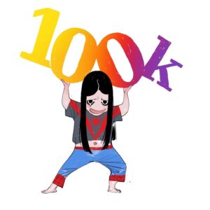 Sara Pichelli Instagram - 100k followers...what can I say? Thank you so much for your love and support during these years! 
Here is a very happy and moved mini me thanking you 💖