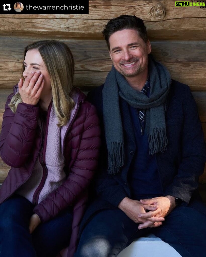Sara Canning Instagram - In honour of tonight’s premiere of Holiday Road on @hallmarkchannel, here I am with a very serious scene partner 😏 Repost from @thewarrenchristie • Just 2 professional actors ruining another take😂😂. @saracanning @hallmarkchannel #HolidayRoad