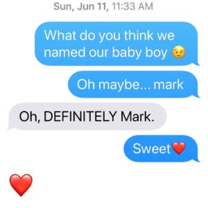 Sara Gilbert Instagram - @sanctionedjohnnygalecki and I naming our son via text back in June. See you on tv tomorrow David ❤️ 8pm ABC #roseanne  #namedforglennquinn