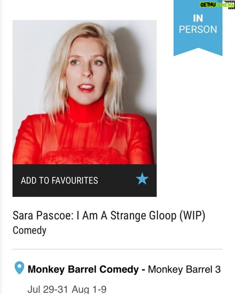 Sara Pascoe Instagram - Hello! My work-in-progress show at The Edinburgh Festival is now on sale! I’m doing ten dates in a small room to beloved and beautiful people. It’s 29th July- 9th of August. 🫠 Ticket link in bio 🎟️
