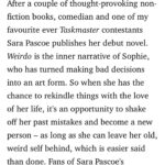 Sara Pascoe Instagram - I’m extremely happy to have been listed alongside literary titans in @graziauk and @redmagazine this month. If you like the sound of my first novel ‘Weirdo’ you can preorder at any great book shop or website. Waterstones have signed special editions. Bookshop.org support your local bookshops, as do Hive. 📕😻📚