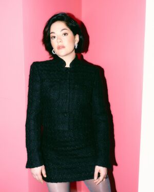 Sarah Greene Instagram - Press looks for #SexyBeast on @paramountplusuk if you haven’t signed up…get on it.  wearing @liberowe__ two piece dream.  @gianvitorossi shoes  @isabelmarant earrings.  Styling by the one and only @chercoulter  Hair by the best @chadmaxwellhair  Make up the gorgeous @jessica__mejia  Glow by @keren_bartov  All photographs by the brilliant @hannah.cosgrove