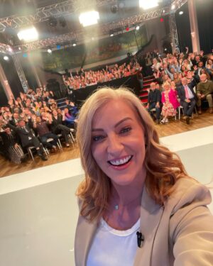 Sarah-Jane Mee Instagram - #BattleForNumber10 so proud of what @skynews did last night - we went big and we went bold…not like us is it 😉
@bethrigbysky quite rightly getting all the plaudits (back down to Earth with a bump and back to the campaign trail this morning!😵‍💫) but there were so many people behind the scenes that GRAFTED to pull this off.  WHAT A TEAM.
Feeling particularly proud that my U.K. Tonight gang were so integral @lcp38 running the show with @neal__walker @itsoliviamay_
My Grimsby gals @hollygreen19 @emilykatehulme behind much of the build up to the main event 👏🏻
And finally Grimsby you were as always the best - our audience bringing the 💥💥💥💥 
21 days to go! #GE2024