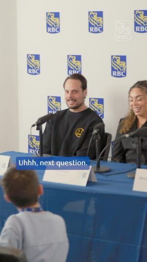 Sarah Nurse Instagram - #sponsored The press room just got a little cuter! 🥺 @RBC ambassadors Auston, Sarah and Marie-Philip had to be sharp to manage their trickiest media day yet.