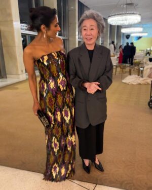 Sarayu Blue Instagram - Last ones. Promise. But a final bow to this dress/ work of art. 

Thank you @theloungebooth- when I see you, I know the photos will be lit, and so will we. 🔥🔥🔥

Thank you @goldhouseco for throwing a helluva party celebrating the vast global impact of the API community. Each year, it feels like our community, and the party, becomes more and more iconic. 

Speaking of iconic, meeting the legendary @yuh_jung_youn was a memory I’ll forever cherish. Thank you @thealiciahannah for capturing this moment. 😭🫶🏾✨

Styling: @jasonrembert 
Assisted by: @ww.ilt 
Hair: @e_mendez 
Makeup: @theginagmakeup 
Dress: @naeemkhannyc