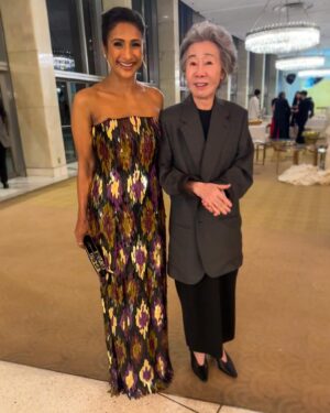 Sarayu Blue Instagram - Last ones. Promise. But a final bow to this dress/ work of art. 

Thank you @theloungebooth- when I see you, I know the photos will be lit, and so will we. 🔥🔥🔥

Thank you @goldhouseco for throwing a helluva party celebrating the vast global impact of the API community. Each year, it feels like our community, and the party, becomes more and more iconic. 

Speaking of iconic, meeting the legendary @yuh_jung_youn was a memory I’ll forever cherish. Thank you @thealiciahannah for capturing this moment. 😭🫶🏾✨

Styling: @jasonrembert 
Assisted by: @ww.ilt 
Hair: @e_mendez 
Makeup: @theginagmakeup 
Dress: @naeemkhannyc