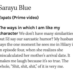 Sarayu Blue Instagram - Thank you @hollywoodreporter & @tylercoates. Honored to be including among this wildly talented group of actors. And to be on the any list with @iamsandraohinsta omg. 🥹🫶🏾💜

#THR #Expats #FYC