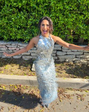 Sarayu Blue Instagram - Let’s hear it for the dress. And for the boy. I love them both, but only one always laughs at my bad jokes. 🩶✨🩶💫

Styling: @jasonrembert 
Asst: @ww.ilt 
Hair: @eduardomendezhair 
Makeup: @theginagmakeup 
Dress: @lanvin