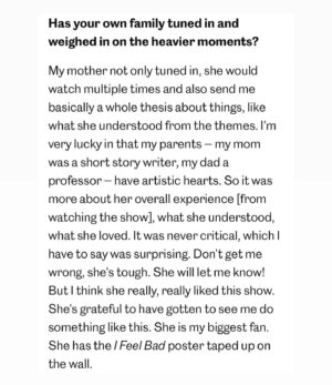 Sarayu Blue Instagram - I could have talked to #JessicaWang from @entertainmentweekly for hours! Her insights into Hilary and #Expats was revelatory even for me! 

Thank you Jessica for this thoughtful and profound conversation about the relationship between Hilary & her mother, how we can so often abandon ourselves, Hilary’s transformation, and the immense gift of being able to tap into my feelings in a safe and supportive environment.

Link to full article in bio. 

#Expats #FYC