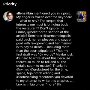 Sarma Melngailis Instagram - Much more to say about this story (link in bio), from which a lot was left out. Facts and truth matter. 

I moved back to NY to re-open, trusted someone who demanded my trust, it’s gone sideways. The story says that I now “don’t seem so sure about the project either” … not true. I’m wildly, fiercely sure. I also know how many ppl want it back too, and what it means—how important it is—on many levels. Chodorow said I could buy him out of the lease “but it’s going to be expensive” then gave me a proposal (not in this story) so crazy as to deter any other investor. Why not just be fair and reasonable? Why not get paid, and let me do this? 

My post here on August 13th… the comments say so much. @purefoodandwine is supposed to come back. @oneluckyduck too. I *know* this. 

My saying these two don’t give a shit about clean food may be wrong… who knows. It doesn’t matter. I am not going away. I might feel weakened and run down by all this, but I’ve proven my strength to keep going before. 

Bringing @purefoodandwine back in the same space, with all its good vibes, is profoundly meaningful, and also would mean that the monster I call Mr Fox did not win. He didn’t succeed in destroying something beloved, or me. 

I have loads more to say. And I have “receipts” … meaning I can back it all up. 

Please. Let. Me.  Do. This. 

***
Pic in which @oneluckyrescuedog looks like a champion by @jeffbrownjeffbrown. Song by @cityofthesun @cityofthejohn because I love them. I included comment by @allensalkin because he knew I’d be frustrated by the story one way or another, a story I thought was going to be quick and out in September. All I can do is trust that timing is up to greater forces. 

If I can get to it, will write a much more detailed response on my website or Patreon, complete with receipts. F*ck it. Facts matter. 

To those who’ve helped me along the way… endless gratitude. Still, I could use some big guns (metaphorically). 

Please read the full story, link in my bio. 

I love you *all*. 
💓✨🙏🏻🦆🌱🐾

[takes deep breath, looks at Leon, hits OK button] 

LOVE > fear
