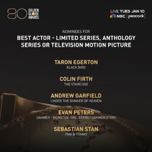 Sepideh Moafi Instagram - Thank you @goldenglobes for the THREE (❣️) #GoldenGlobe nominations for @appletvplus #BlackBird. 

* Best Television Limited Series, Anthology Series, or Motion Picture Made for Television — Black Bird

* Best Performance by an Actor in a Limited Series, Anthology Series, or a Motion Picture Made for Television — Taron Egerton @taron.egerton 

* Best Performance by an Actor in a Supporting Role in a Limited Series, Anthology Series, or Motion Picture Made for Television — Paul Walter Hauser @paulwhausergram 

A dream cast, creative & production team. Love you all. So proud to be part of this masterpiece. Congrats to everyone involved.🥹🖤🦅

The 80th Annual Golden Globe Awards will be held on Tuesday, January 10, 2023 at 8 p.m. ET/5 p.m. PT on @nbc & @peacocktv 

In loving memory of Ray Liotta. ❤️‍🩹