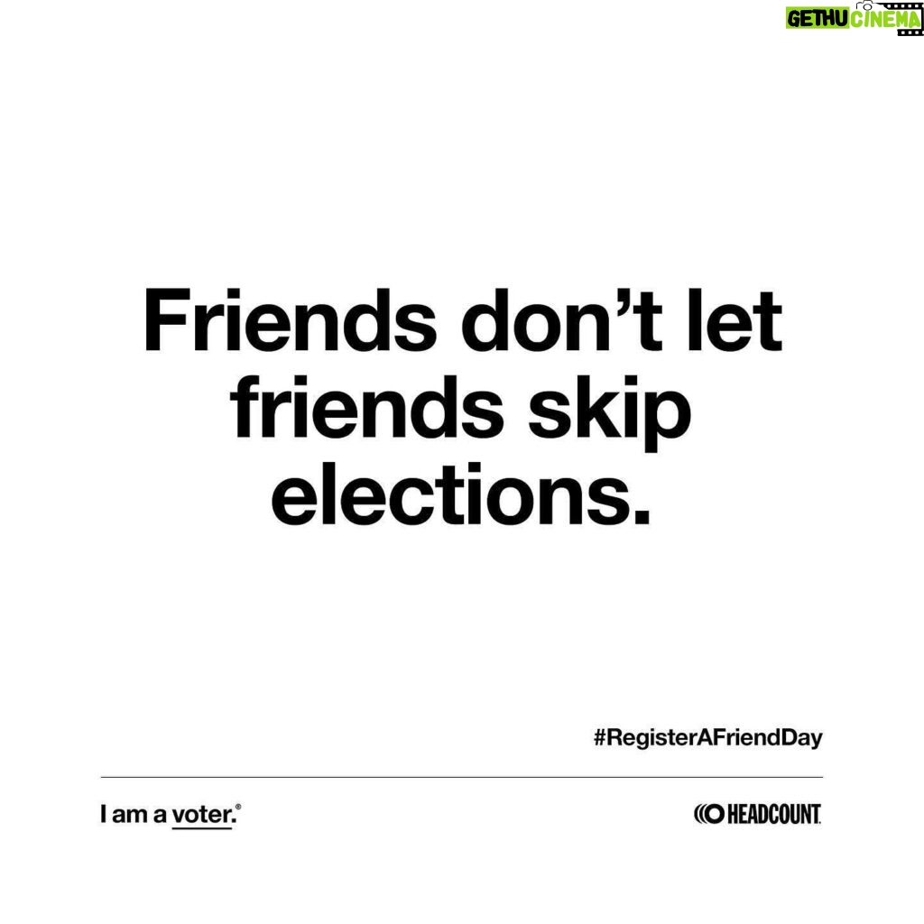 Serinda Swan Instagram - Friends don’t let friends skip elections!!! 🫵🏼😊 Text FRIENDS to 26797 to make sure you are registered to vote and make sure your friends are too. A reminder from a friend can make them 2x more likely to vote. #registerafriendday @iamavoter @headcountorg Please tag @iamavoter @headcountorg