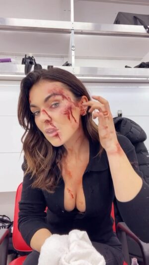 Serinda Swan Instagram - Always the professional on set. Thank you to Alex my amazing Makeup Artist on REACHER for putting up with my weirdo ass. 

A little BTS of all of Dixons wounds 

#reacher #dixon @reacherprimevideo @primevideo