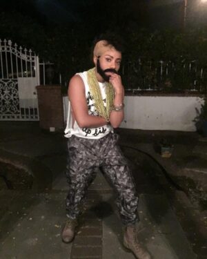 Shalita Grant Instagram - 🎃Happy Halloween 🎃 
.
.
Here are a few of my greatest hits:
.
1. 2012 Pregnant Lady whose fetus was so excited about Halloween it punched through her stomach and grabbed some smarties. *I have never been pregnant 🤣🤣
.
2. 2018 Mr T
.
3. 2013 Dirty Old Man
.
4. 2016 Chuckie
.
Halloween is one of my favorite holidays! I love dressing up in something funny or scary! 
.
Since #Halloweeniscanceled tell me what were some of your best costumes from #thebeforetimes ?😘👻🎃