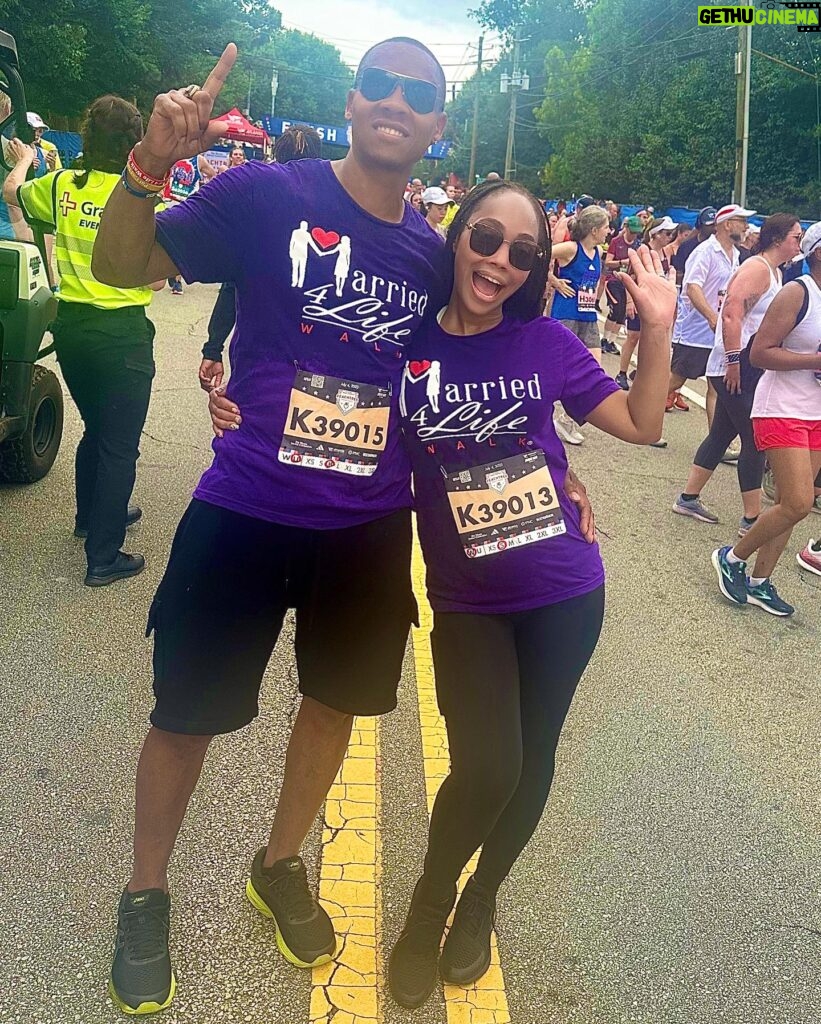 Shamari DeVoe Instagram - Perfect timing at the #PeachtreeRoadRace today running to keep families together! Happy 4th! #Married4Life #Married4LifeWalk #DeVoeted 🏃🏾‍♀️😅