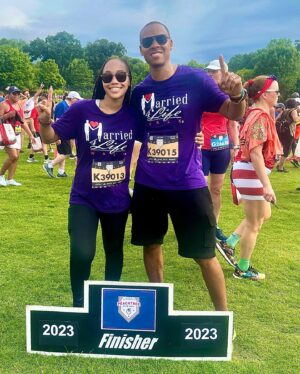 Shamari DeVoe Instagram - Perfect timing at the #PeachtreeRoadRace today running to keep families together! Happy 4th! 
#Married4Life #Married4LifeWalk #DeVoeted 🏃🏾‍♀️😅
