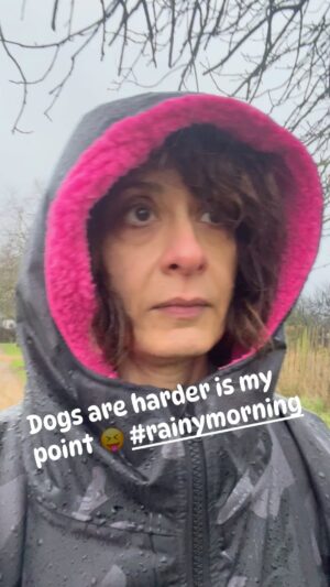 Shappi Khorsandi Instagram - I love my doggies but some mornings...some morning...I would rather change 50 nappies. #shapchat #rainydogwalk #rainyday #dogmother #dogwalking #dogging #hahaha