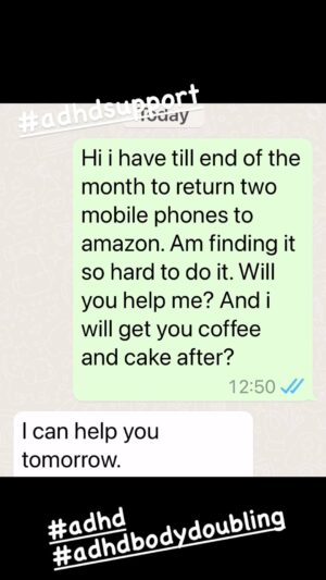 Shappi Khorsandi Instagram - When seemingly simple tasks overwhelm me, I've learned to ask for support. 'Body doubling' is when someone just keeps the you company as you do the task and take that load off. If you have ADHD, sometimes just posting a letter feels like climbing a mountain and it's hard to get help because throughout our lives many if us have been shamed for it. I have a lot of coffee and cake with my friends. 
#adhd #adultadhd #adhdbodydoubling 
#adhdsupport