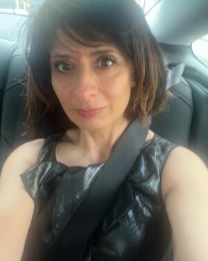 Shappi Khorsandi Instagram - My mum bought me this dress 11 years ago...I immediately fell pregnant...FINALLY it fits me! I look like I've been crying, I haven't. I just can't breathe. #BritishBookAwards #nibbies #nibbieswhattowear