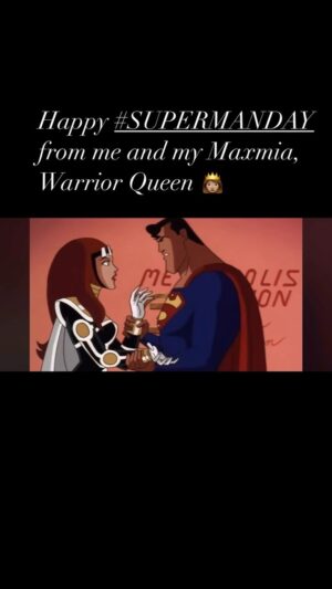 Sharon Lawrence Instagram - Happy #supermanday from me and my Maxmia. It’s good to be the ‘warrior queen’ 😉, especially to @timmydaly ’s very evolved #superman . 🤓
Thanks @warnerbrosentertainment 
@warnerbrostv and the @dccomicsofficial_ 
#supermanfans 🥰
 #dcuniverse
#annimation 
#voiceactor