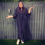 Sharon Rooney Instagram - Is that rain? Oh well! Mum take a picture 😂💖 - THANK YOU @yoursclothing for my polka dot dream dress 😍 not even the rain can stop me swishing it around! Also my fellow tall babes, it’s LONG 🙌 I can never get a dress this long everything’s a midi! Also also I’d say size down 🥰 Product code - 213658 Link - https://www.yoursclothing.co.uk/limited-collection-black-polka-dot-smock-frill-maxi-dress-p (Not a sponsored post but the dress was very kindly gifted 💖)
