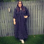 Sharon Rooney Instagram - Is that rain? Oh well! Mum take a picture 😂💖 - THANK YOU @yoursclothing for my polka dot dream dress 😍 not even the rain can stop me swishing it around! Also my fellow tall babes, it’s LONG 🙌 I can never get a dress this long everything’s a midi! Also also I’d say size down 🥰 Product code - 213658 Link - https://www.yoursclothing.co.uk/limited-collection-black-polka-dot-smock-frill-maxi-dress-p (Not a sponsored post but the dress was very kindly gifted 💖)