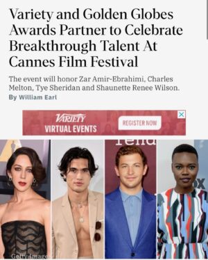 Shaunette Renée Wilson Instagram - honored as a breakthrough talent at Cannes by @variety and @goldenglobes w/ @jeremyoharris presenting me?? the cannes was cannes-ing. 

@solangefranklin fitted me in a custom made @harbison.studio 
beat: @hilakarmand 
this bomb hair: @jamescatalanohair 
bling: @chopard

📸: @gettyimages