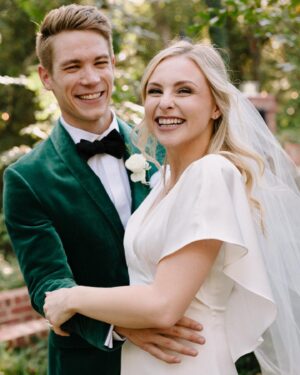 Shelby Wulfert Instagram - 1 week as Mrs. Adams 🥰 look at my cute husband y’all! 

We are so grateful to everyone who helped make our wedding a fairy tale dream ✨💛

Photographer: @natalienicolephoto 
Venue: @chateauhiddenwood 
Wedding Planner: @chapelofm 
Catering: @brightboxfoods 
Hair: @meghanmcnameebeautydtx 
Make Up: @ashleymariedoesmakeup
Dress: @bhldn @jennyyoonyc