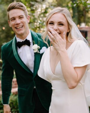 Shelby Wulfert Instagram - 1 week as Mrs. Adams 🥰 look at my cute husband y’all! 

We are so grateful to everyone who helped make our wedding a fairy tale dream ✨💛

Photographer: @natalienicolephoto 
Venue: @chateauhiddenwood 
Wedding Planner: @chapelofm 
Catering: @brightboxfoods 
Hair: @meghanmcnameebeautydtx 
Make Up: @ashleymariedoesmakeup
Dress: @bhldn @jennyyoonyc