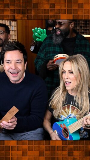 Sheryl Crow Instagram - @sherylcrow, @theroots and Jimmy perform “All I Wanna Do” with Classroom Instruments! #FallonTonight