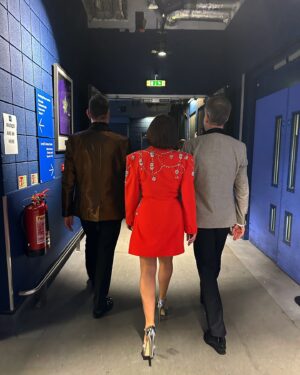Shirley Ballas Instagram - Walking into the final shows of the @strictlycomedancinglive tour with my tour husbands @craigrevel @mrantondubeke ❤️ it’s been a blast. Hope everyone who’s been to see us has enjoyed it just as much as we have. Xxx 

Dress @karen_millen 
Shoes @francescorusso_official