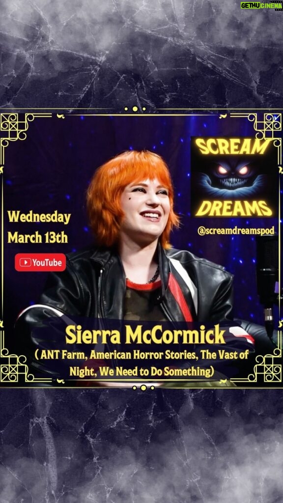 Sierra McCormick Instagram - We stan Barabara! On this week’s episode of Scream Dreams we chat with actress guest is Sierra McCormick ( ANT Farm, American Horror Stories, The Vast of Night, We Need to Do Something)! Join @instacatherinec @deadmeatjames and @barbaracrampton on Youtube and Patreon, as we soak in the truth from one of the greats in horror history💡 #screamdreams #screamdreamspod #podcastaddict #horrorpodcast #podcast