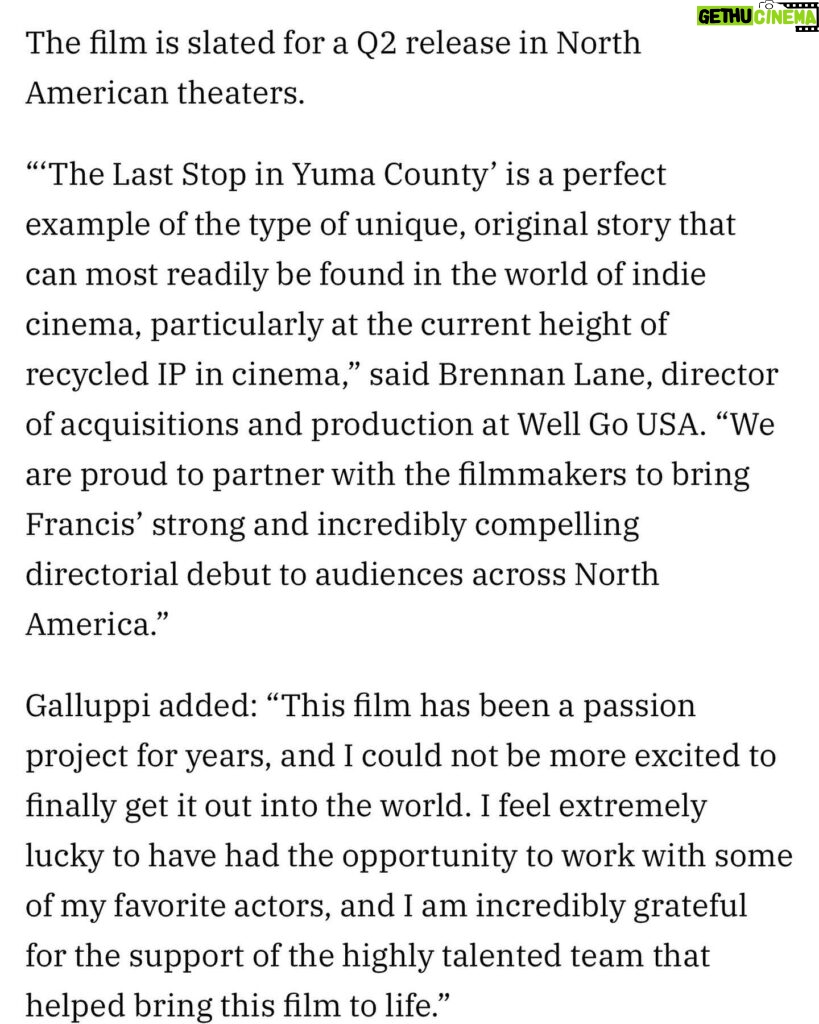 Sierra McCormick Instagram - Secondly, excited to tell you that @thelaststopinyumacounty has gotten picked up by @wellgousa for a theatrical release in North America later this year!! Couldn’t be happier with this news. I’m dazzled by and honored to be a part of this dream ensemble cast. Get ready to not only Yee, but also Haw 😤🤠