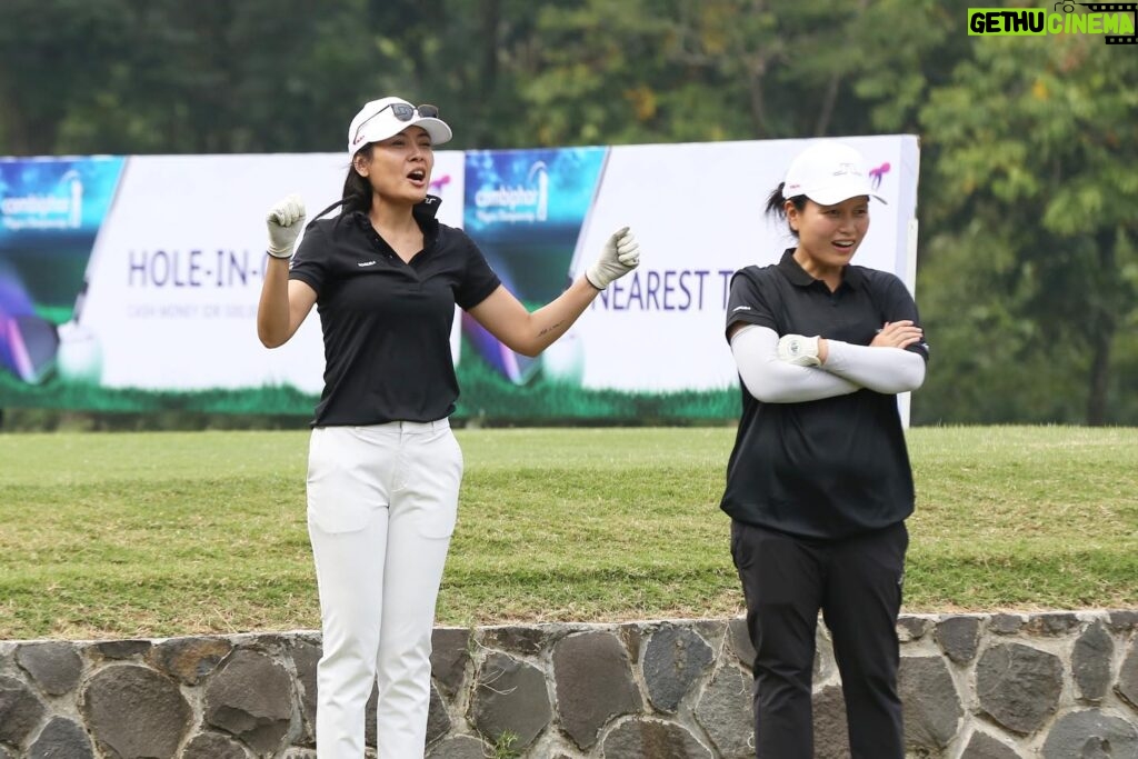Sigi Wimala Instagram - Trying to look professional on the golf course, but secretly plotting our next hilarious putt fail at @gununggeulisgolfclub. Who needs a caddy when you've got a pro to help you read the greens. Had a ball (literally) at The Indonesia Pro-Am Presented by Combiphar & Nomura 2023. Awesome day!!! Thank you @obgolf