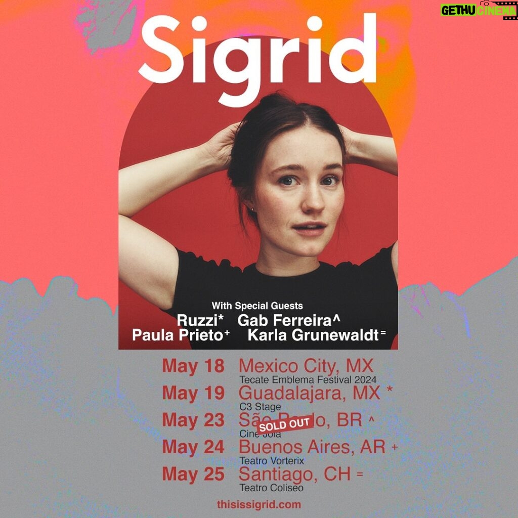 Sigrid Instagram - hiii! the tour starts in 3 weeks, can’t wait to see you all 🥹 soso excited to announce special guests @marianruzzi @oigabferreira @pilipresh and @karlagrunewaldt ⭐️ São Paulo is sold out, but there’s tickets left for the other shows in Guadalajara, Buenos Aires and Santiago on thisissigrid.com/live 🌻 see you soon!!!