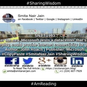 Smita Nair Jain Instagram - SNJ T1993 “Microsoft’s deep sea data center is now operational” | Author: John Roach | Publisher: Microsoft | 
#amreading #copypaste #diversity #equality #feminism #genderequality #heforshe #leadership #sharingwisdom #smitanairjain #tedxspeakers #tedxtalks #womenboss #womencreate #womendigital #womenempowerment #womeninbiz #womeninbusiness #womenindatascience #womeninengineering #womeninfinance #womeninleadership #womeninpower #womeninstem #womenintech #womenintheword #womenonboard #womenpower #womenstyle #womenwhocode