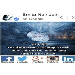 Smita Nair Jain Instagram - Smita Nair Jain on #Google
SNJ: T-1940: “Constellation Research’s 2017 Enterprise Awards” | Author: Chris Kanaracus | Publisher: ZDNet | #SmitaNairJain #CopyPaste
The team at Constellation Research hopes you all had a great holiday season. In the interest of recognizing the past year’s memorable tech industry’s events, trends and companies, we present the winners of the second annual Enterprise Awards.
As with the first awards, the winners and runners-up were chosen via internal voting and debate among the analyst team. Agree with the results? Disagree …..
TO READ THE FULL ARTICLE: https://goo.gl/posts/uV6Mt
#womenwhocode #womenintech #womenindigital #thoughtleaders #tedxtalks #tedxspeakers #tedxmotivationalspeakers #tedx #technologyfuturistkeynotespeakers #technology #tech #strategy #motivationalspeakertedtalks #motivationalspeakers #motivationalspeakeronleadership #motivationalspeakerbusiness #mentor #leadership #keynotespeakers #informationtechnology #futuristtechnologyspeakers #futuristspeakers #futuristmotivationalspeakers #futuristkeynotespeakers #fintech #digitalfuturistspeakers #businessfuturistspeakers
Take A Minute To Follow Me On Social Media:
Facebook: https://www.facebook.com/SmitaNairJainPage/
Twitter: https://twitter.com/SmitaNairJain/
Instagram: https://www.instagram.com/smita.nair.jain/
LinkedIn: https://www.linkedin.com/in/smitanairjain/
Google : https://plus.google.com/ SmitaNairJain/