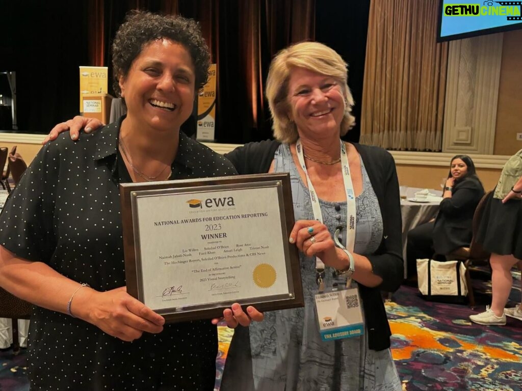 Soledad O'Brien Instagram - Pretty exciting that our Doc The End of Affirmative Action (streaming on CBS and done in partnership with The Heckinger Report) won the National Award for Education Writing from the Education Writers Association last night! Rose Arce representing Soledad O'Brien Productions and Liz Willen repping The Heckinger Report did the honors 🔥🔥🔥