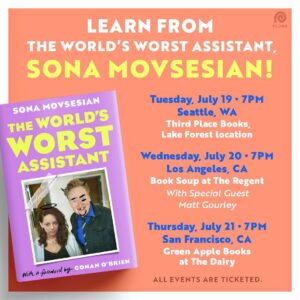 Sona Movsesian Instagram - My book comes out in a week! I forgot to mention in the very well produced video I made that my podcast pal Matt Gourley will be joining me in LA. He is just the best. Link to buy a book and/or ticket to one of my events is in my bio.
