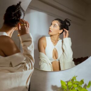 Sonia Rathee Instagram - Check yourself 🐏
Make-up - @makeupbykaranc
Hair : @hairbyprem 
Photographer: 
@miteshsphotography
@sarthakgogna 
Styled by : @sameerkatariya92
Ivory bodysuit with jacket 
Earrings @tarasha.india Rings @_shophermosa_  solikocommunications