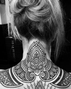 Sophie Morgan Instagram - I got this tattoo after I got out of an abusive relationship. It’s my shield, my “I have my own back” tattoo. It felt SO good to get it done but it was one of the most painful things I’ve ever experienced!

Am plotting my next one whilst I’m on bed rest…..🤔

#Tattoo #TattooInspo #LineWork #BlackTattoo #ThickLineTattoo #NeckTattoo