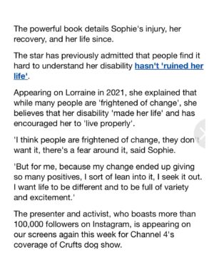 Sophie Morgan Instagram - “By storm” is certainly an exaggeration but we can trust the Mail to never let the truth get in the way of a good story 😂! Thank you for this lovely write up today. Really, thank you. It’s really really lovely…..