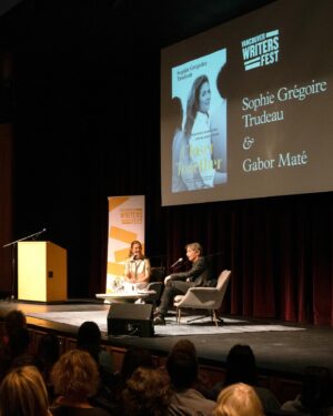 Sophie Grégoire Instagram - “Sophie, is your book like a love letter to the world?” my friend and ally @gabormatemd asked me as he generously helped me launch #CloserTogether in Vancouver. 

He got me teary from the get go as I realized that I want my whole life to be a cry of love for this world through all its pain, beauty, darkness and light. But none of it is about me; it’s about each and every one of us being allowed deeper inside ourselves, guided, supported, courageous and vulnerable. Emotional leadership is learning how to fall back in love with ourselves with time and patience. To take that seat and be able to gauge and regulate our mind, thoughts and emotions. 

I want to thank the sold out crowd and everyone at the @vancouverwritersfest for coming out, hosting us, and starting this work themselves. It’s the hardest work we will ever do but the healing and strength that comes out of it is necessary for us to evolve in peace within ourselves and in the world. No piece of cake. But we can do it.

📸: Séamus Easton