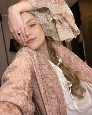 Sophie Rundle Instagram - New episode of Gentleman Jack tonight BBC One at 9pm ✨💕 So to celebrate here are some pictures of me - with my priorities firmly in the right place - sat in my trailer enjoying my sleeves between scenes #Focus #TheCraft #TheSleeves