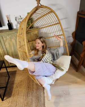 Sophie Rundle Instagram - Thank you so much for the birthday love yesterday 💕🥳 It started out as a bit of a wash out - rain, poorly baby, missing people - but ended up really rather lovely - pyjamas, cake, champagne and an enormous swinging chair that I’m sure you can understand is where I will be conducting all important business from henceforth. So, I think the moral of the story is… novelty seating will cheer up all situations. Or something like that. Maybe it’s love. Probs the chair though. 💕💕💕💕💃🏻