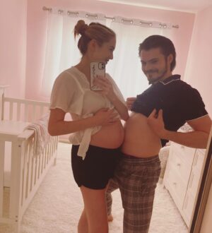 Spencer Locke Instagram - What we think we look like vs what we actually look like. #30weekspregnant today!! We got this @chrismason_1 🤍🥰