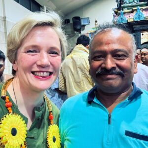 Stella Creasy Instagram - Humbling to be blessed by my local Tamil community  today at their temple and spend time with the Sangam members. Have been a long term supporter of truth and justice for the Tamil people as well as proud to work with them on supporting our local residents with links to Sri Lanka. As well as friendship fed me amazing food - literally #loveWalthamstow on a plate!